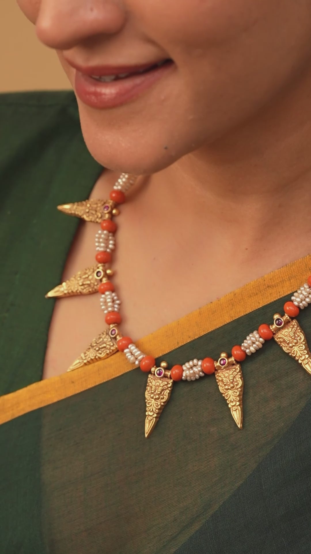 Dazzling Gold Plated Nagas Coral Necklace
