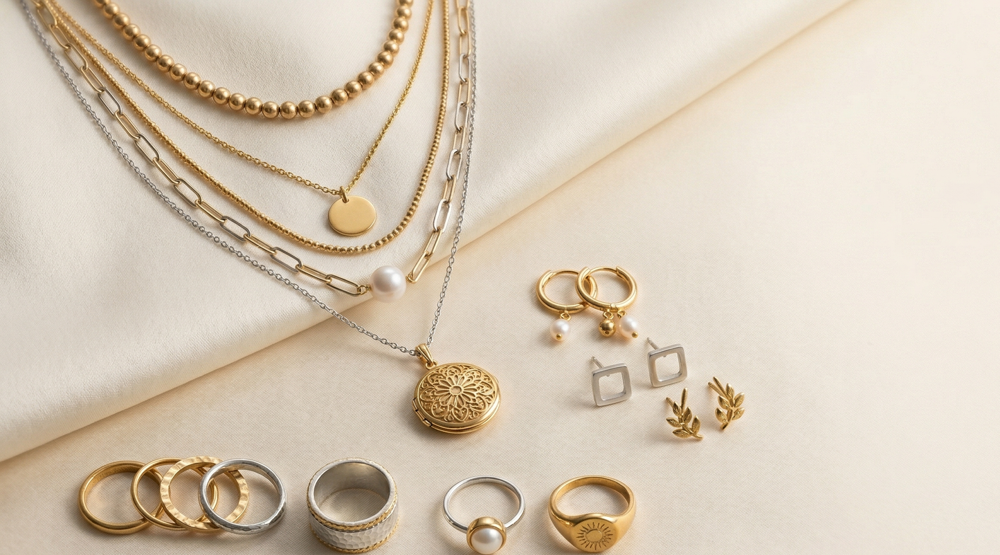 Gold plated silver jewellery thumbnail showing modern layered necklaces and rings for 2026 trends