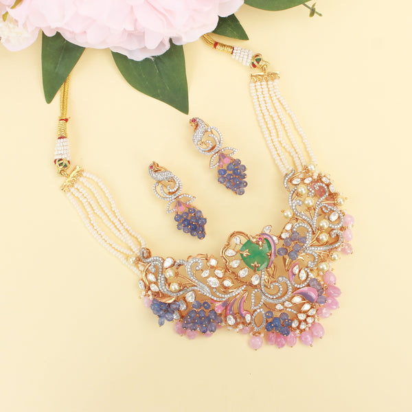 Alluring Peacock Rose Plated Elite Necklace With Earring
