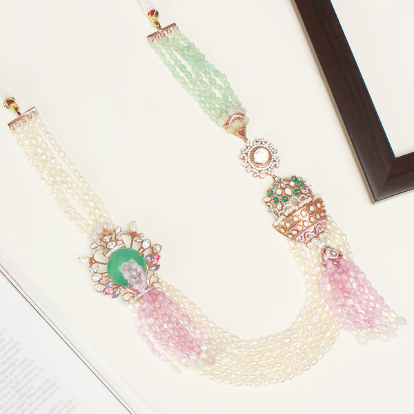Beaded Rose Plating Elite Moissanite Haram With Earring