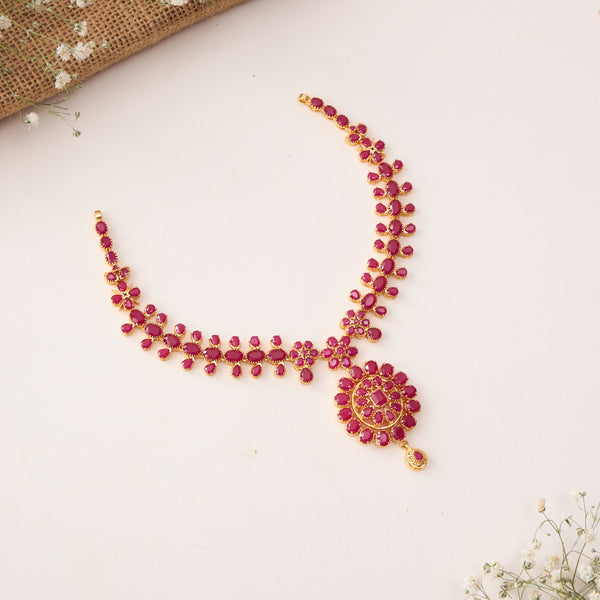 Mesmerising Ruby Necklace In Silver With Gold Plating
