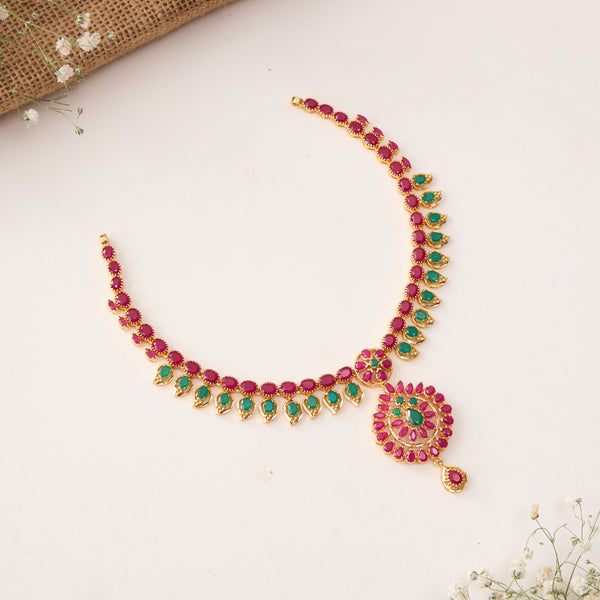 Mesmerising Ruby Necklace In Silver With Gold Plating