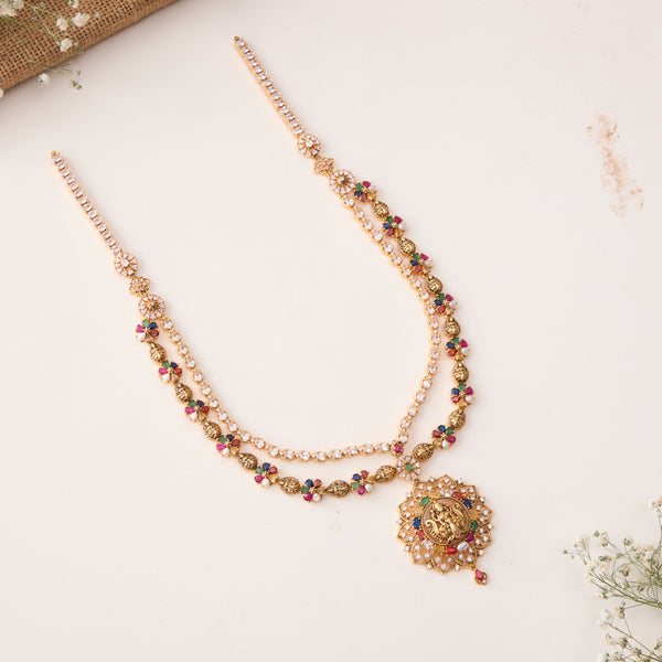 Mesmerising Navarathna Necklace In Silver With Gold Plating