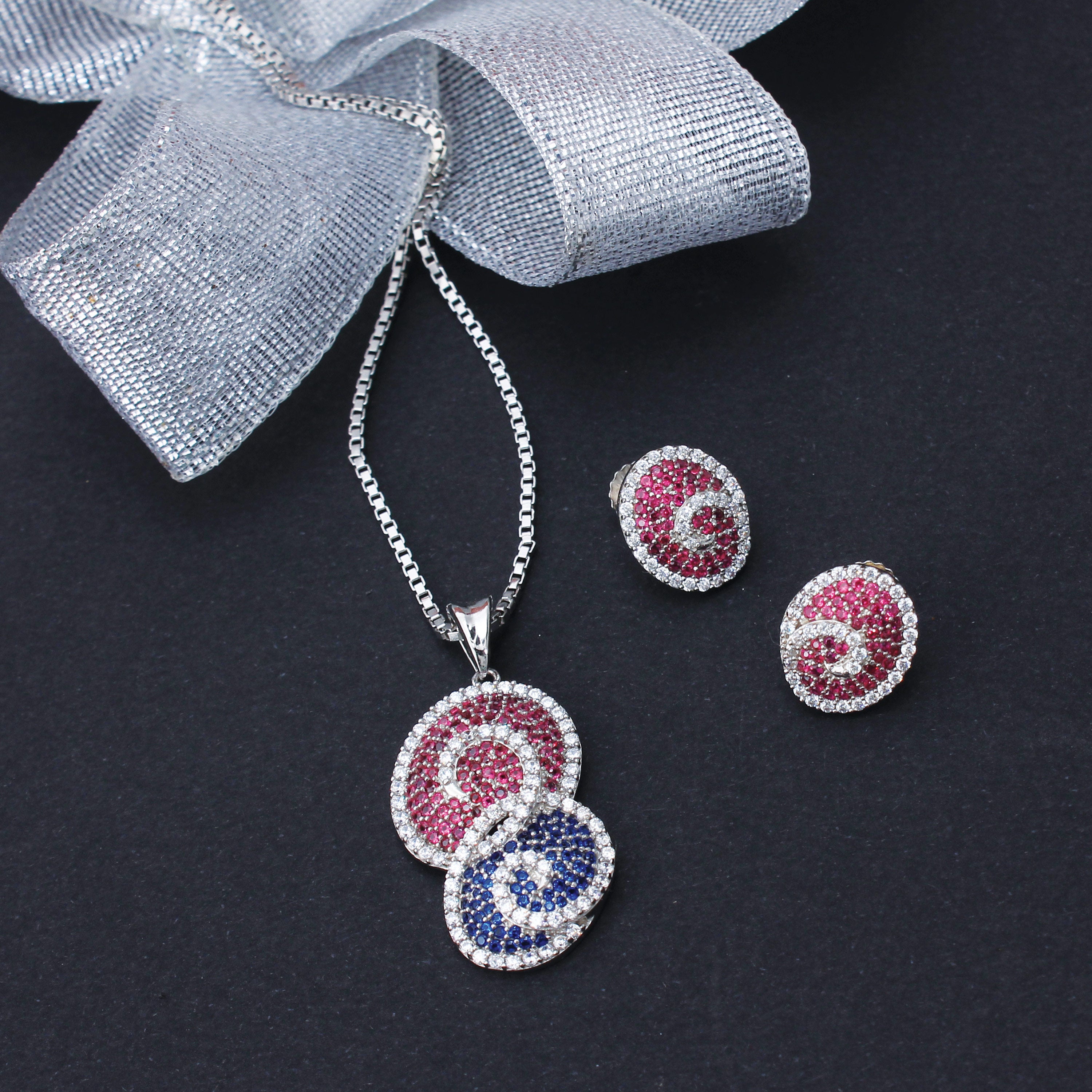 Glittering Red & Blue Sterling Pendant Set – The Velli Shop