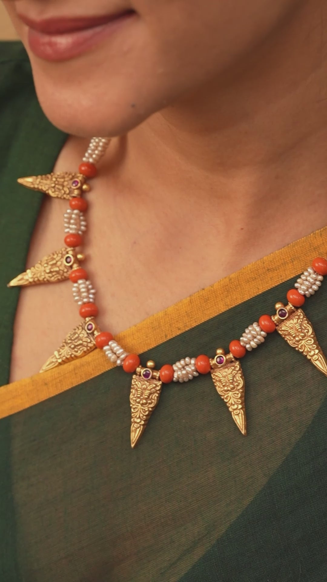 Dazzling Gold Plated Nagas Coral Necklace