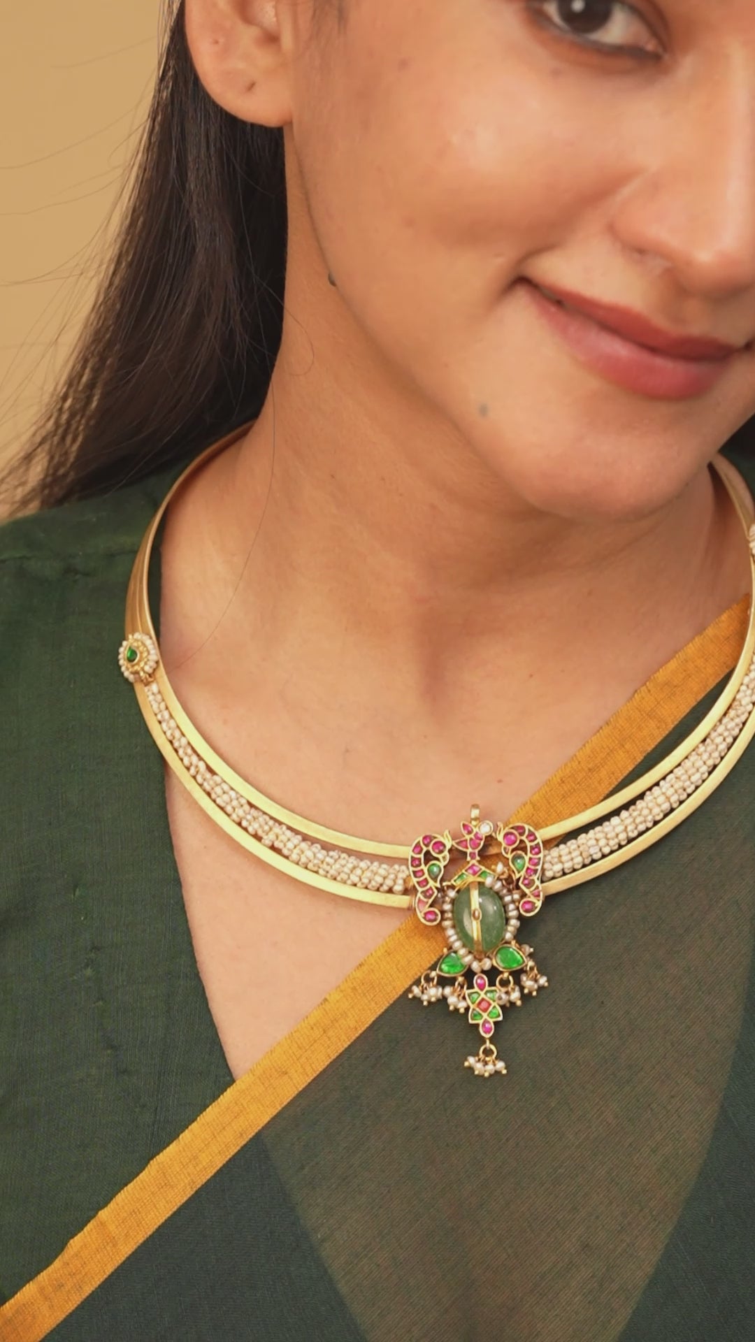 Gold Plated Kundan Peacock Hasli Necklace