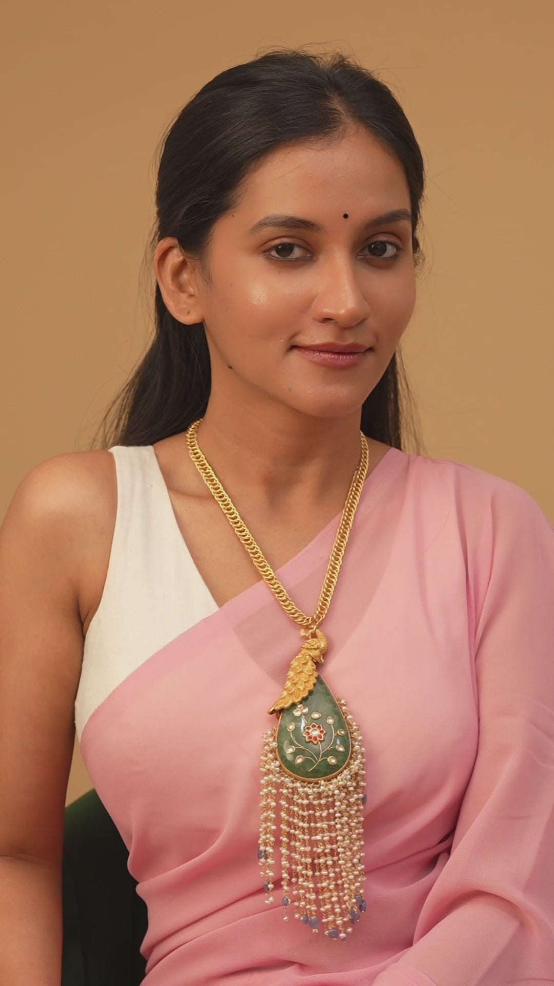Green Sapphire Gold Plated Peacock Kundan Nagas Haram