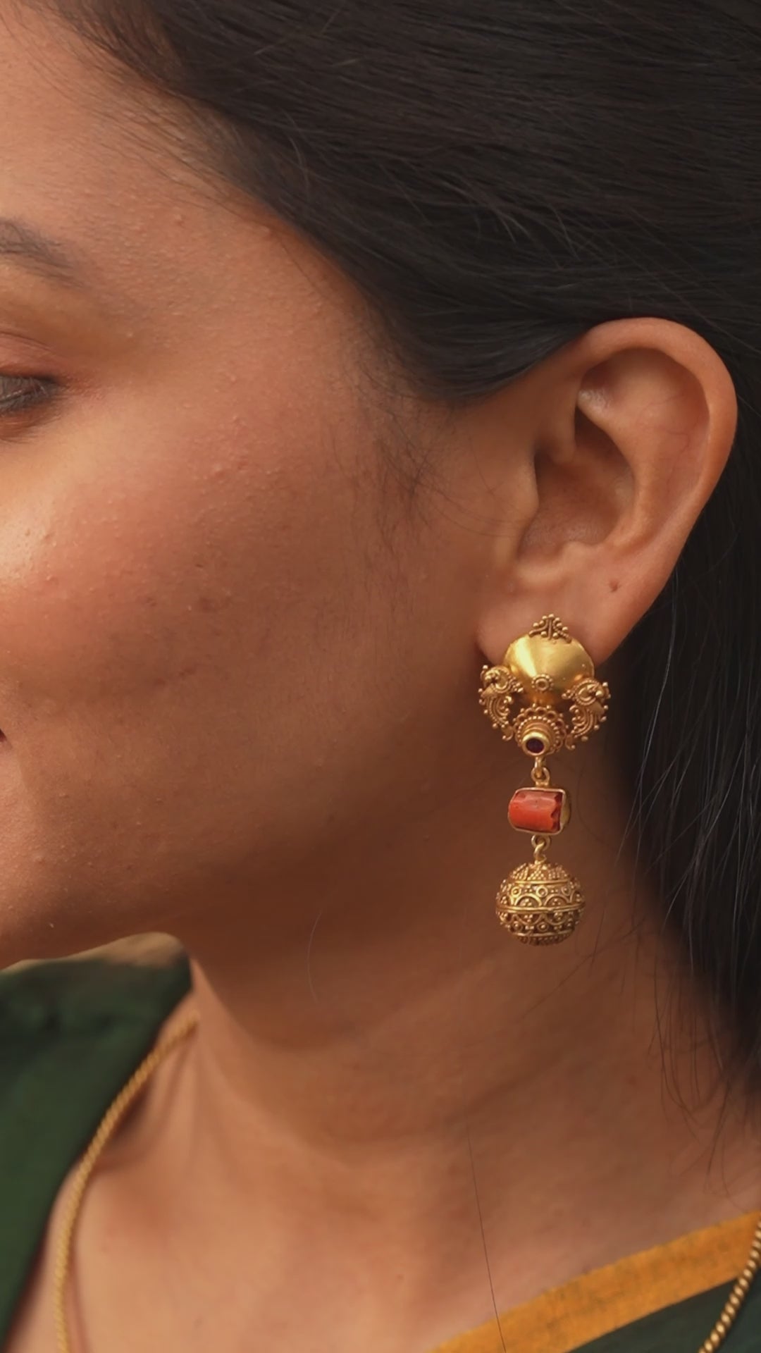 Gold Plated Parampara Nagas Coral Earring