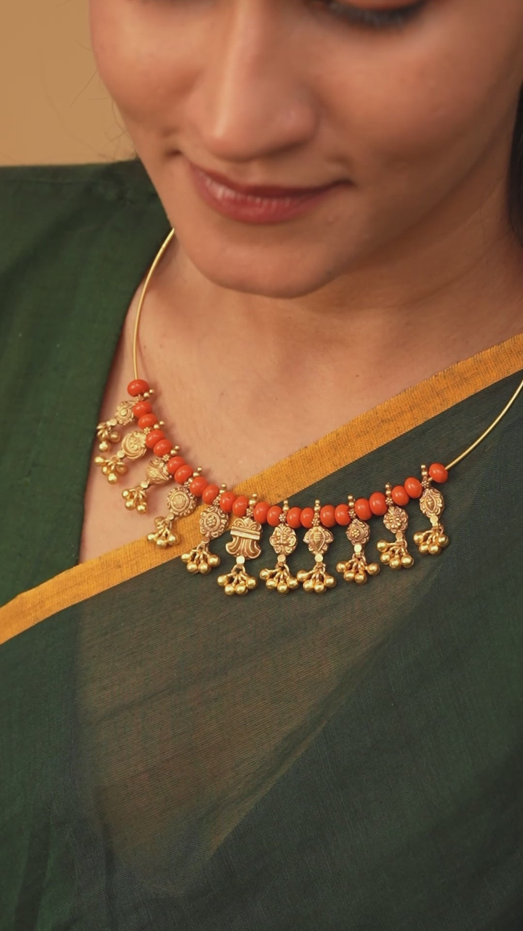 Dangling Nagas Gold Plated Coral Hasli Necklace