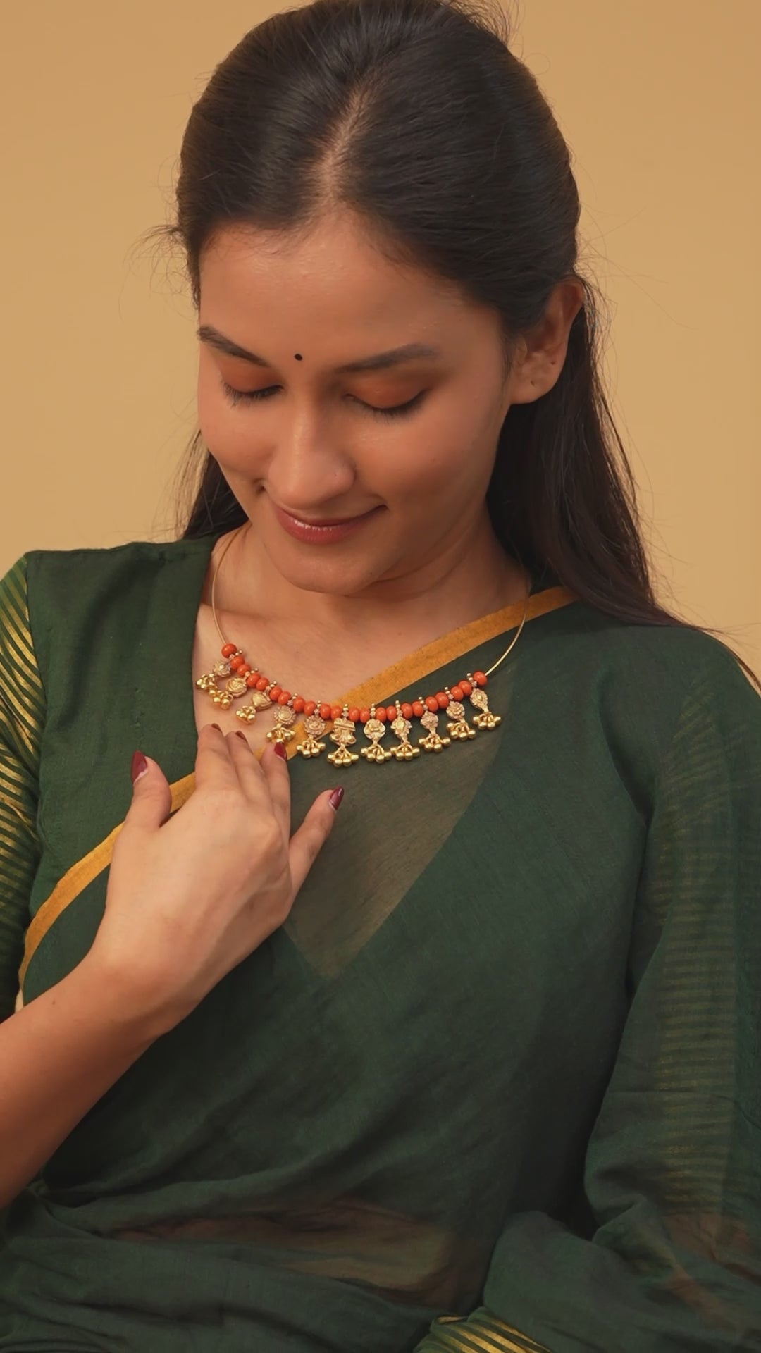Dangling Nagas Gold Plated Coral Hasli Necklace