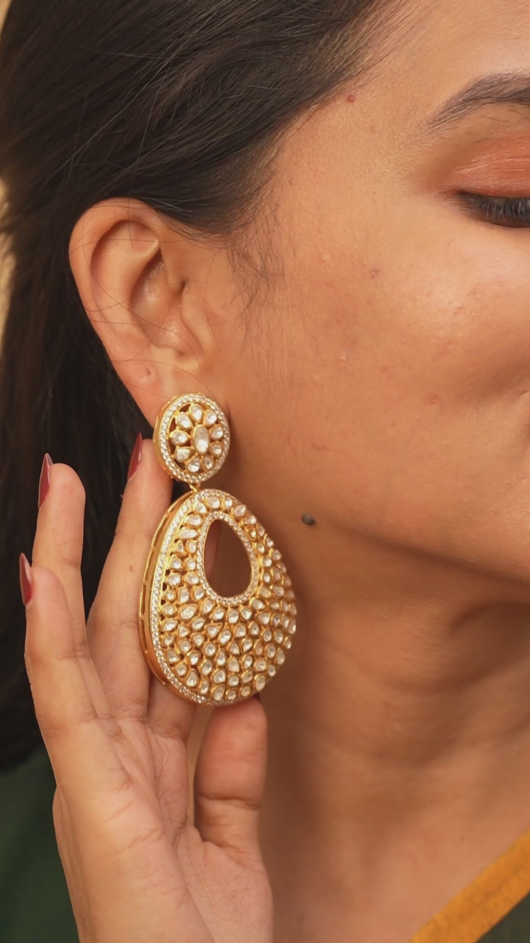 Ethnic Gold Plated Moissanite Chandbali Earrings