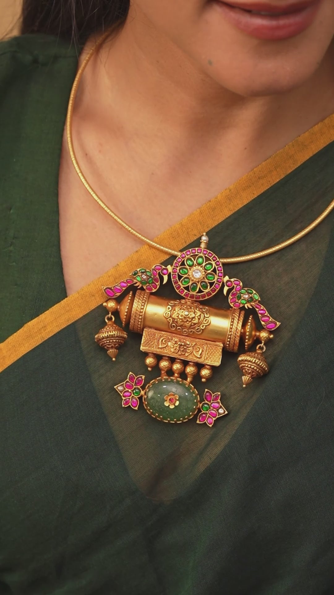 Gold Plated Adorn Vinayagar Nagas Coral Hasli Necklace