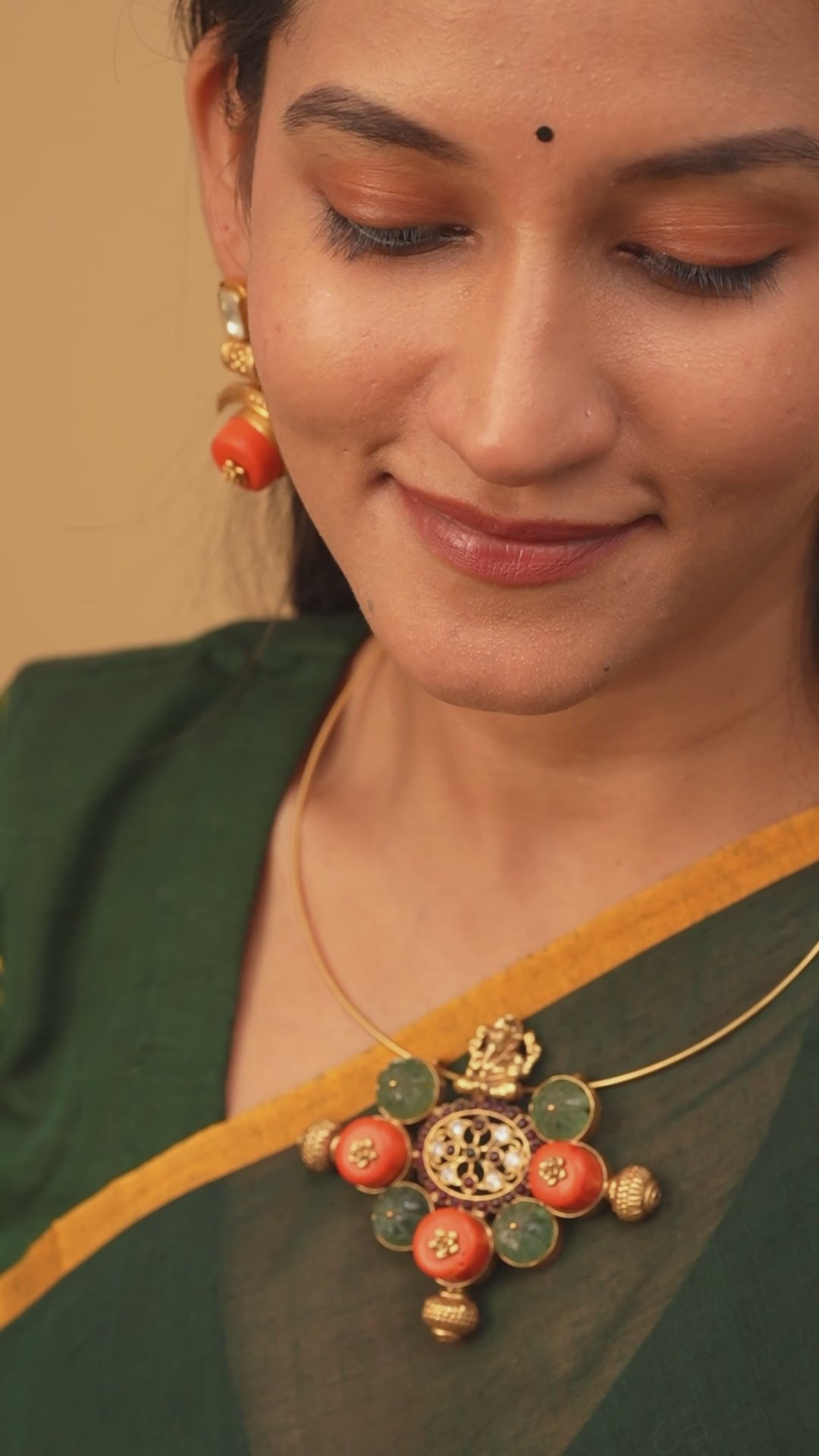 Vinayagar Gold Plated Coral Hasli Nagas Necklace