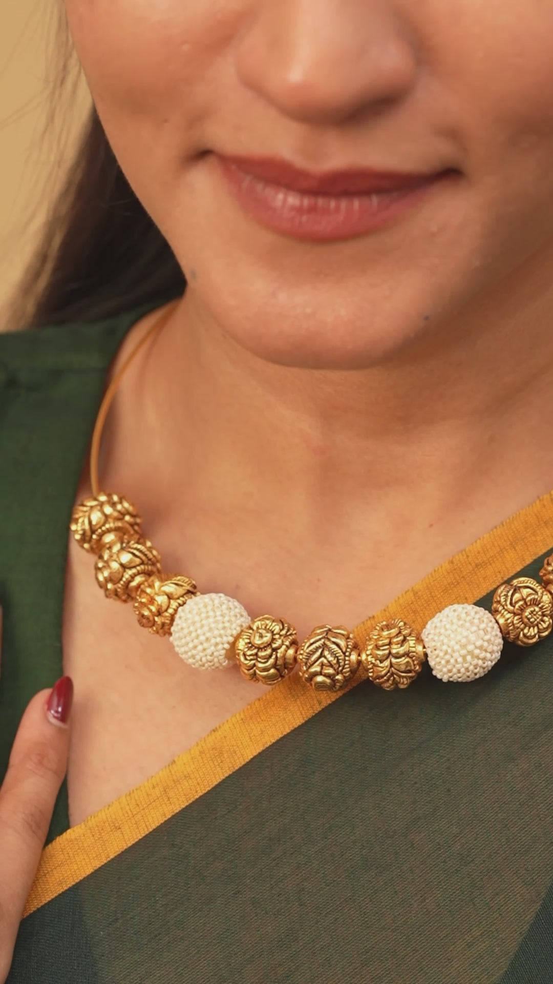 Gold Plated Nagas Pearl Hasli Necklace