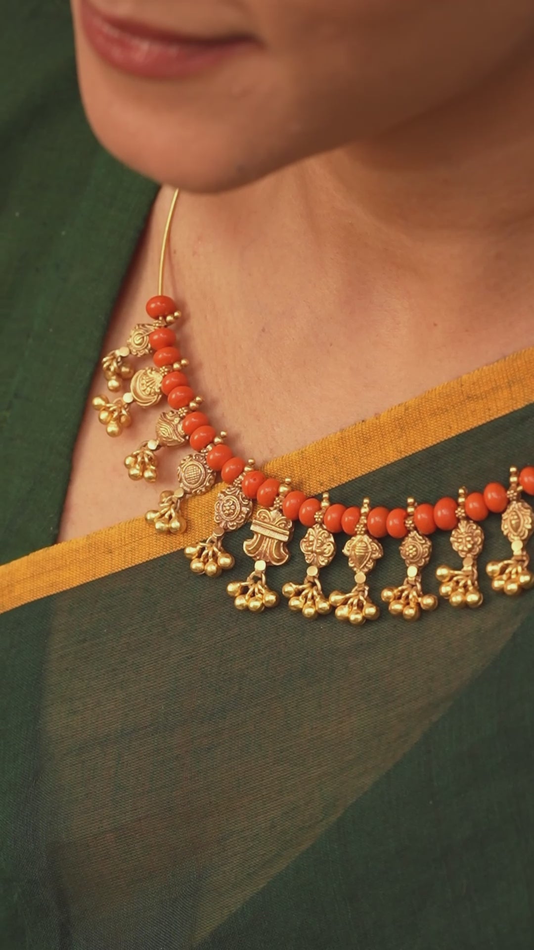 Dangling Nagas Gold Plated Coral Hasli Necklace