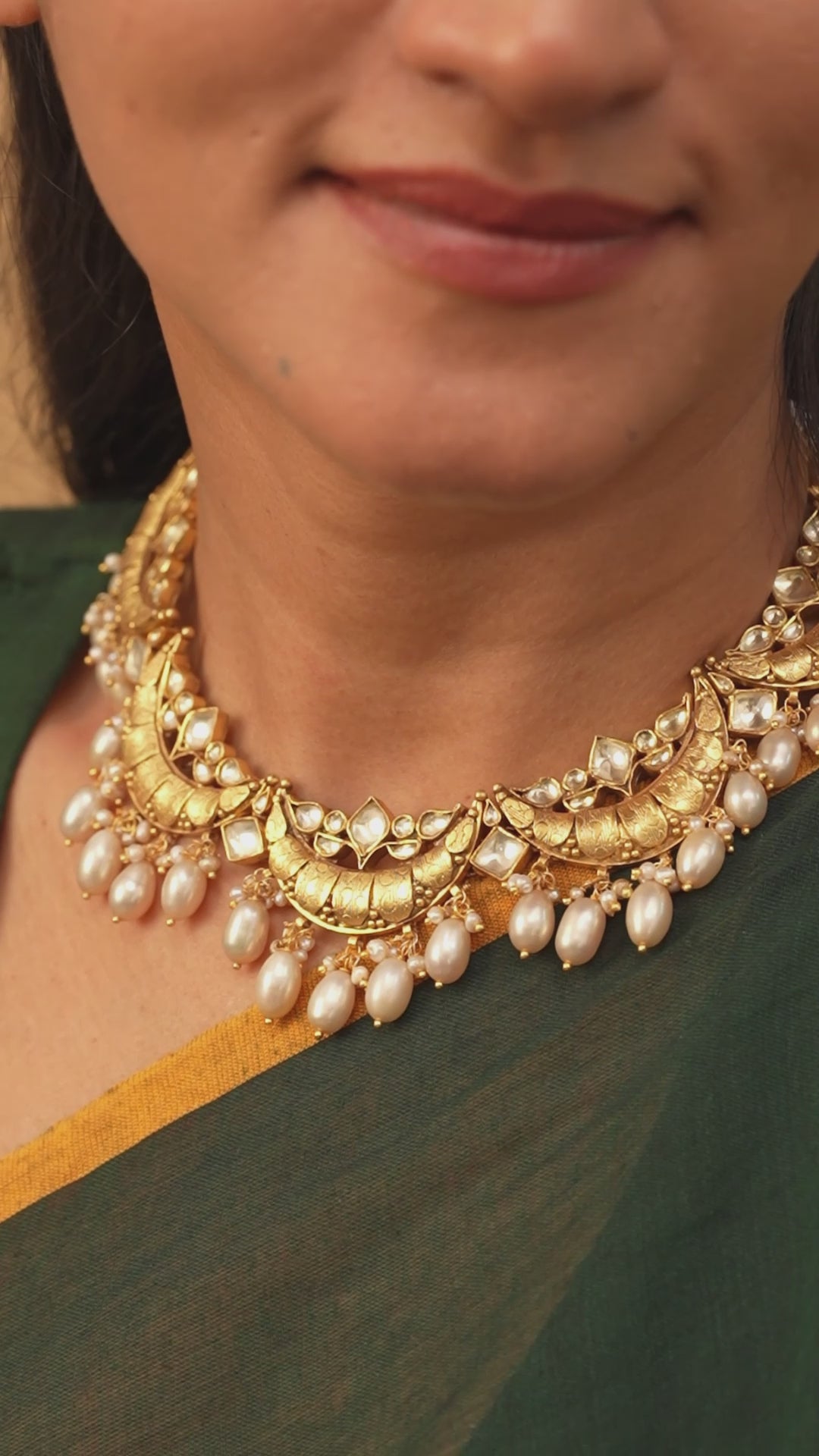 Classic Gold Plated Moissanite Pearl Necklace
