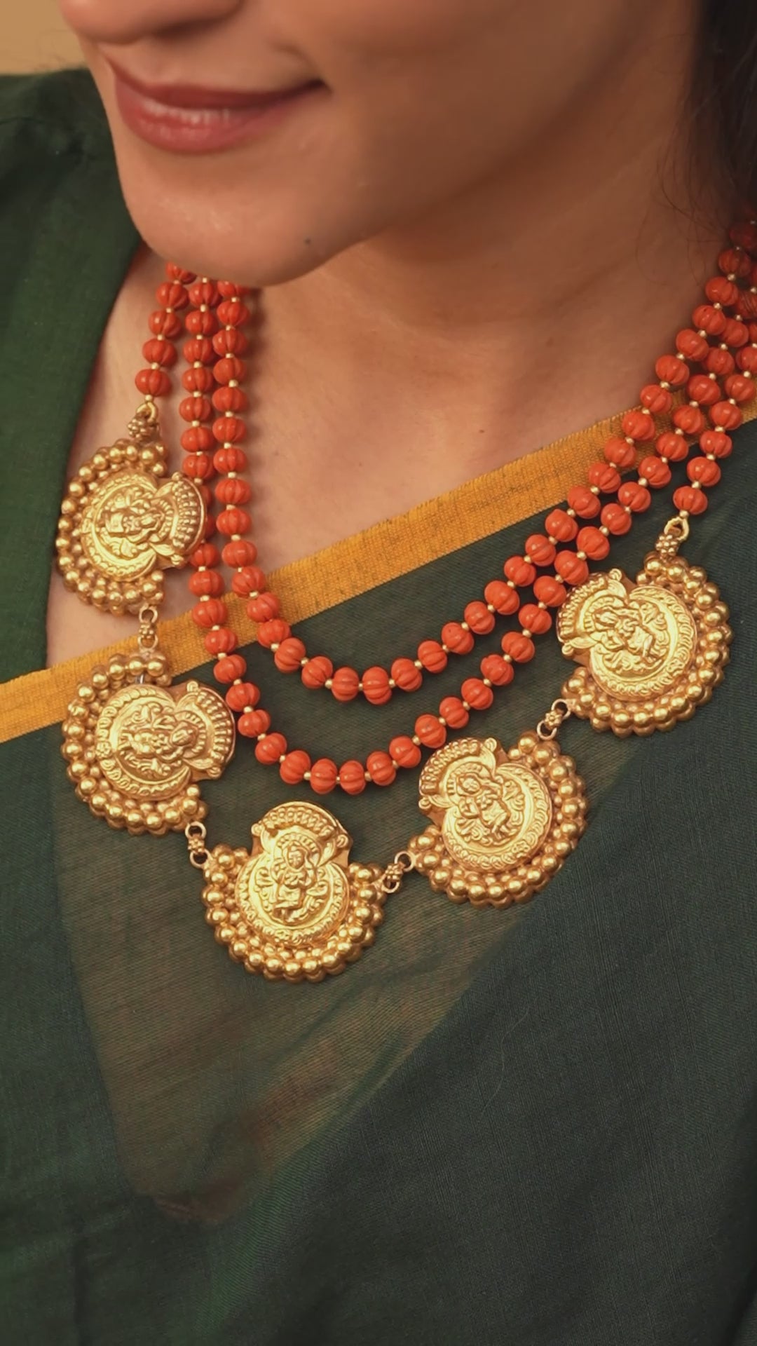 Nagas Gold Plated Layered Coral Lakshmi's Necklace