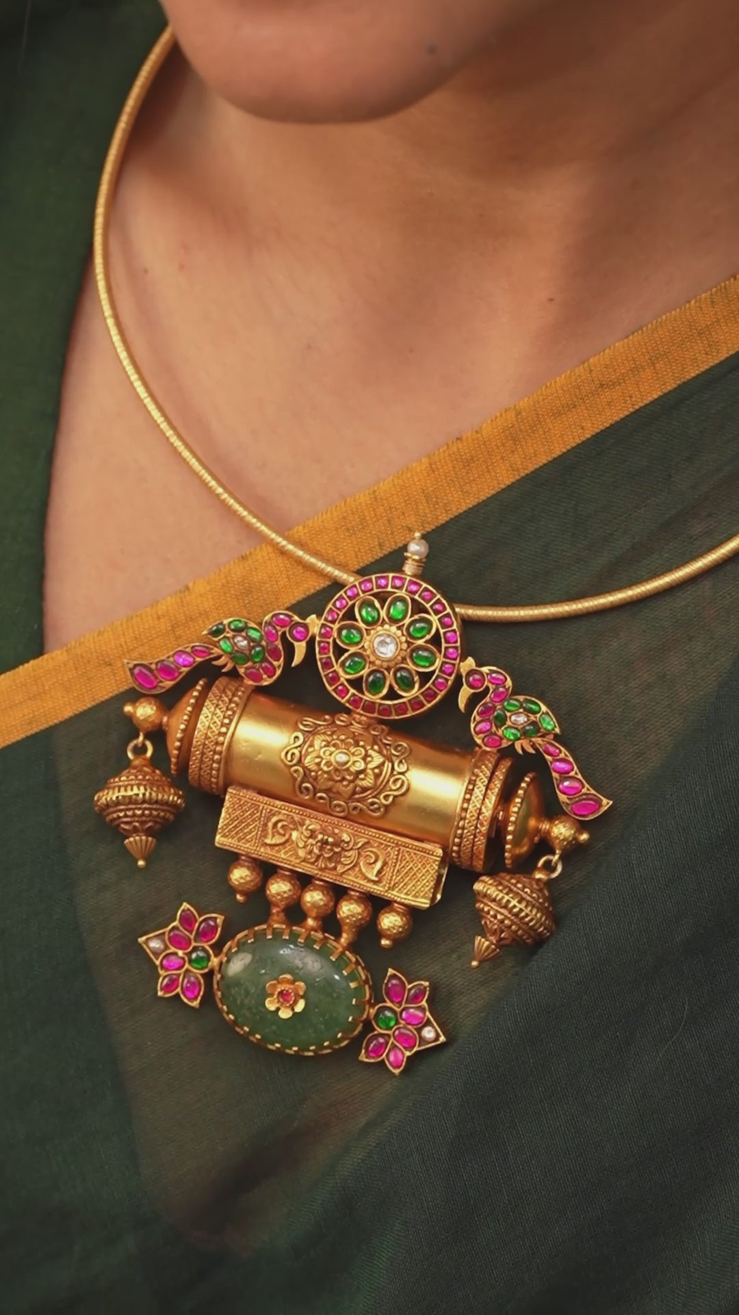 Gold Plated Adorn Vinayagar Nagas Coral Hasli Necklace