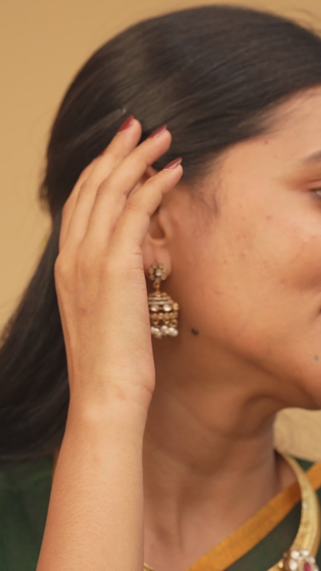 Studded Victorian Moissanite Jhumkas