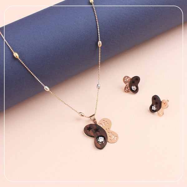 Butterfly Rose Plated Dollar and Stud